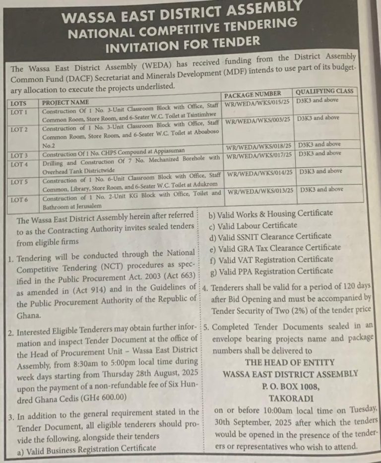 National Competitive Tendering – Invitation for Tender