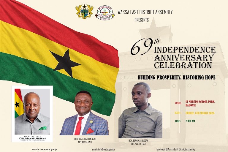 DCE Urges Unity and Responsibility as Wassa East Celebrates 69th Independence Day; Radiant Faith Academy, Dompim Primary Shine in March Past